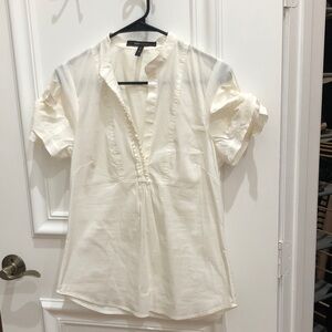 BCBGMaxAzria Cream Blouse with Ruffle Detail